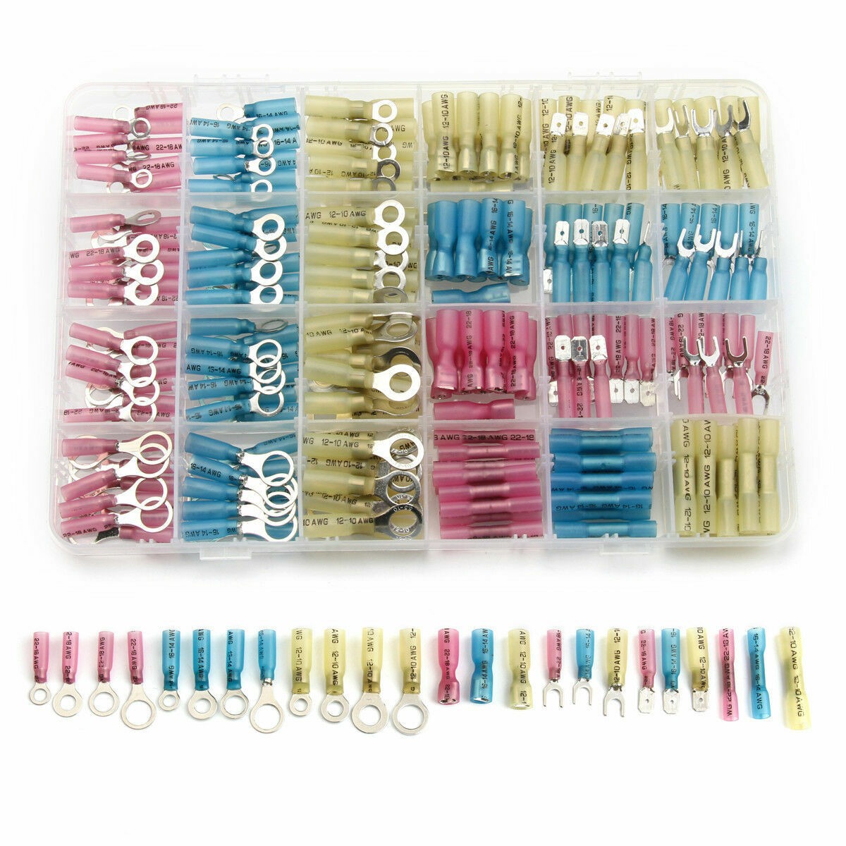 240Pcs Heat Shrink Electrical Wire Connector Crimp Butt Ring Spade Terminals Set