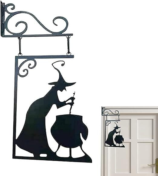 Halloween Witch Cauldron Silhouette Wall Decor Outdoor Metal Hanging Ornament