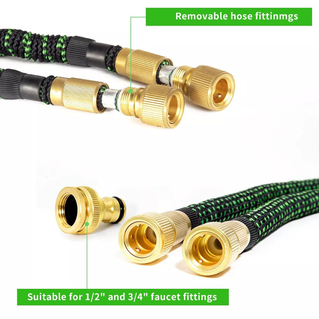 Heavy Duty Expandable Garden Hose 10 Function Flexible Spray Water Gun 100FT