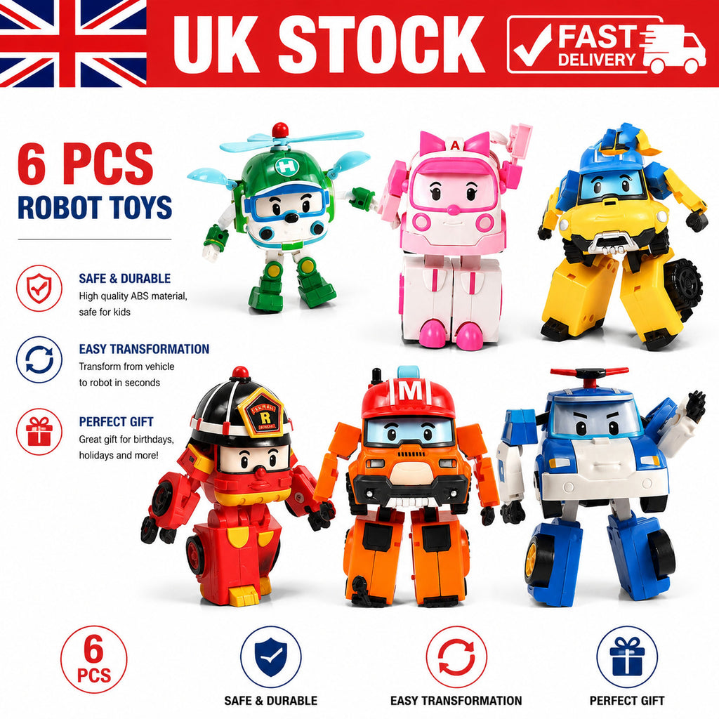 Car Action Figure Gift Robocar Toys 6Pcs POLI ROY AMBER HELLY Robot Transformers