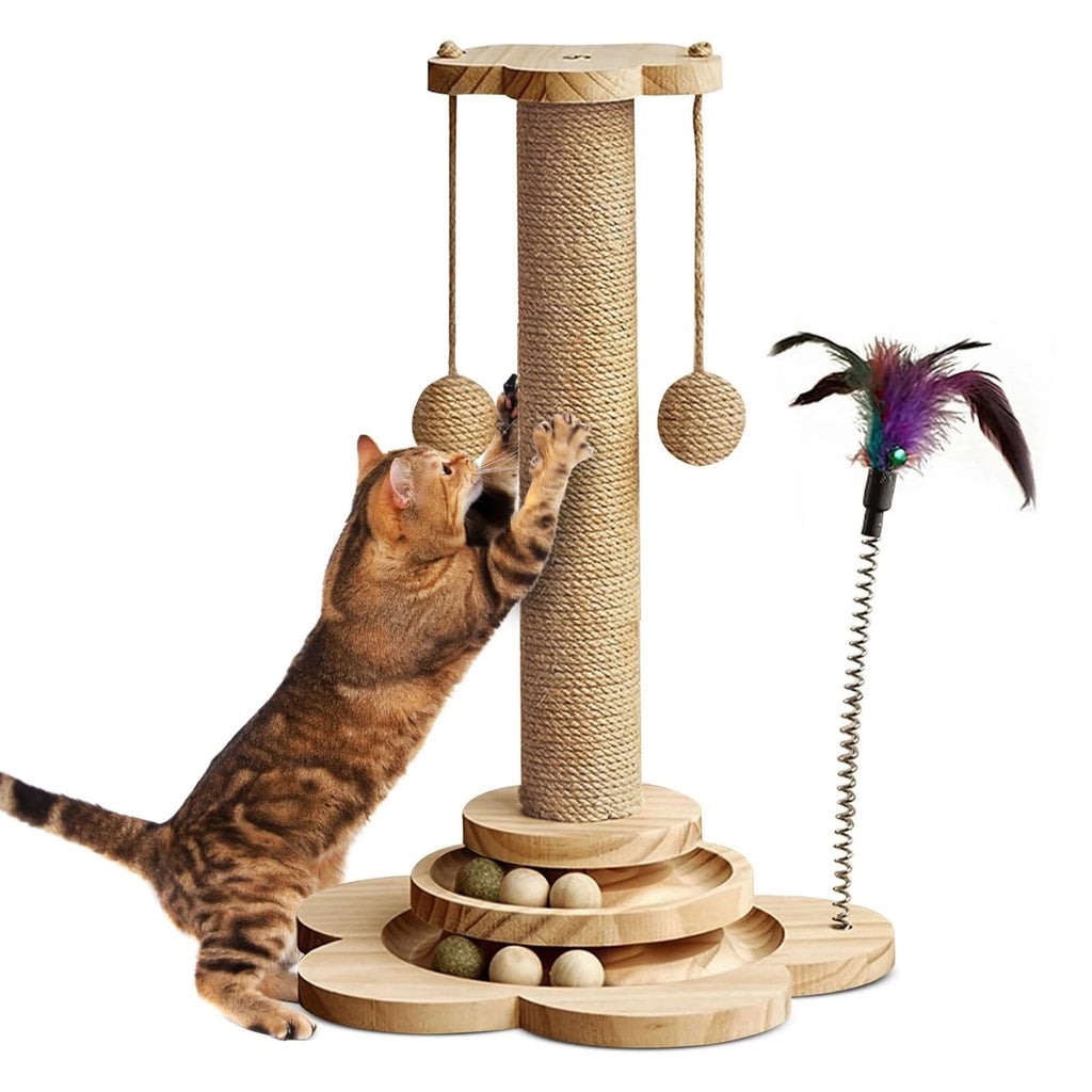 Tall Cat Scratching Post Cat Tree Scratcher Kitten Play Tower & Track Ball Toy