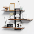 Wooden Floating Shelves 3-Tier Wall Display Racks 50cm with Metal Brackets UK