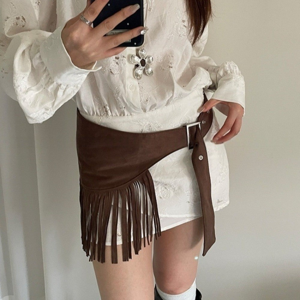 Fringe Mini Skirts Cowboy Style Triangle Butt Curtain  Streetwear