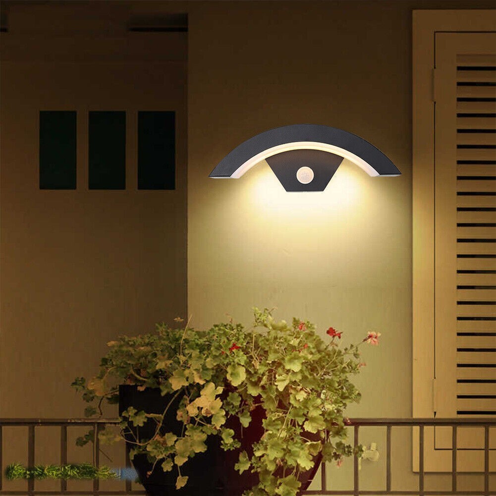 Modern Curved Outdoor LED Wall Light PIR Motion Sensor Lamp Outside Garden Porch