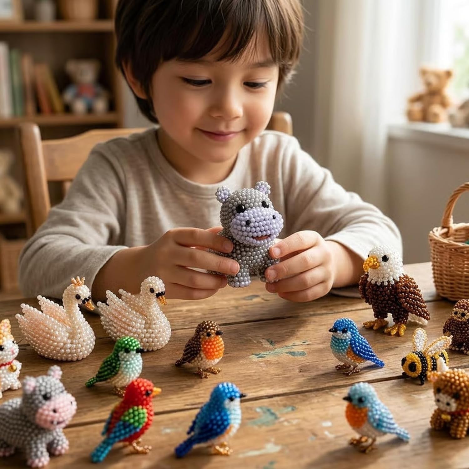 Tiny 3D Beaded Animal DIY Kit Cute Bird Animal Beading Craft Set Handmade Art UK