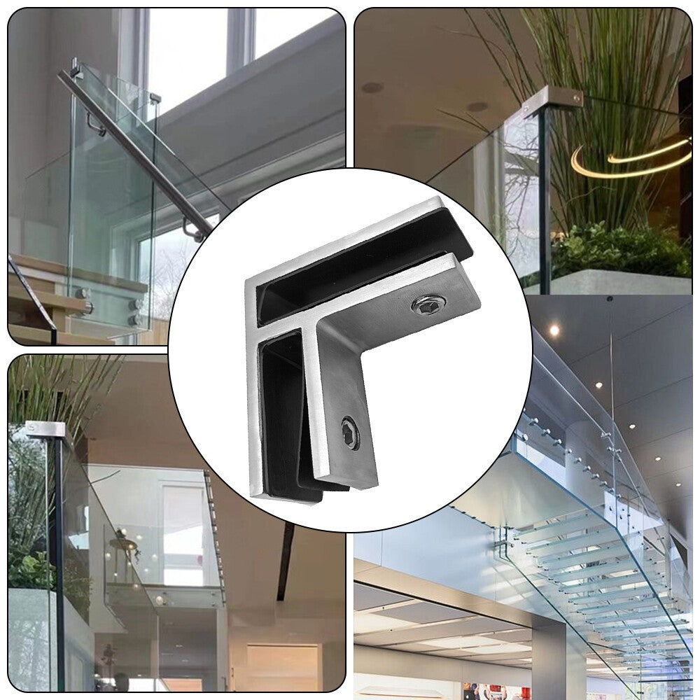 2XStainless Steel 90 Degree Glass Balustrade Stiffener / Clamp 10-12mm - Duplex