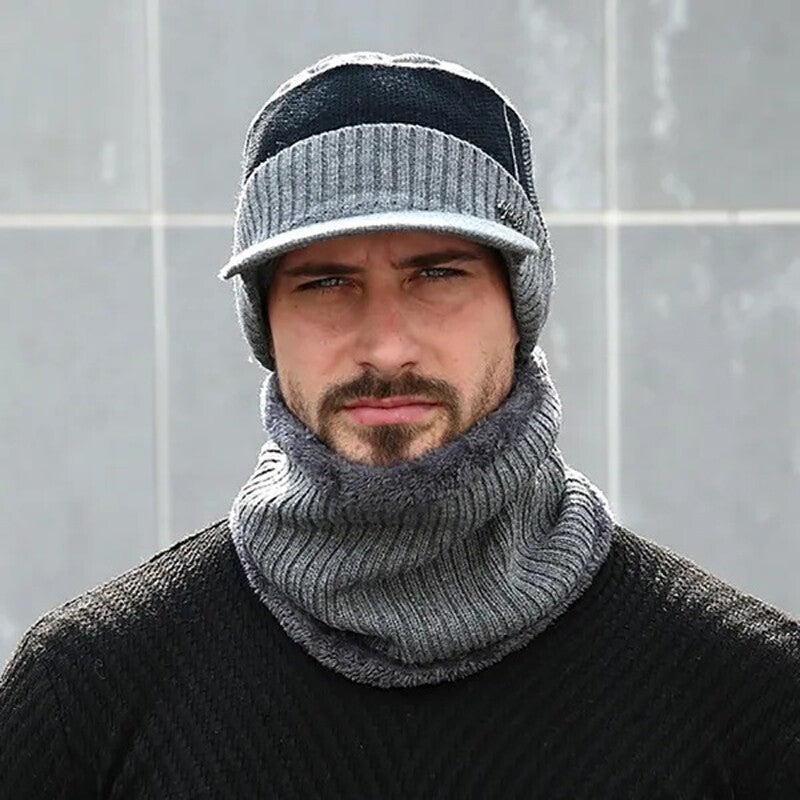 Men's Women's Winter Beanie Hat and Scarf Set Warm Fleece Knitted Cap Unisex UK
