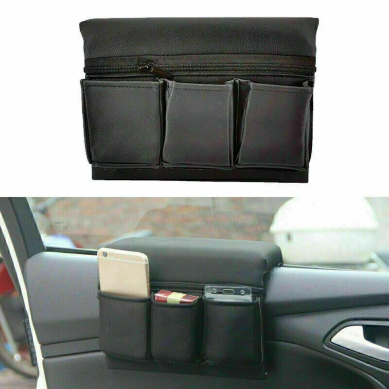 Car Window Armrest Hanging Bag Storage Box Pocket Organizer Phone Holder Black -