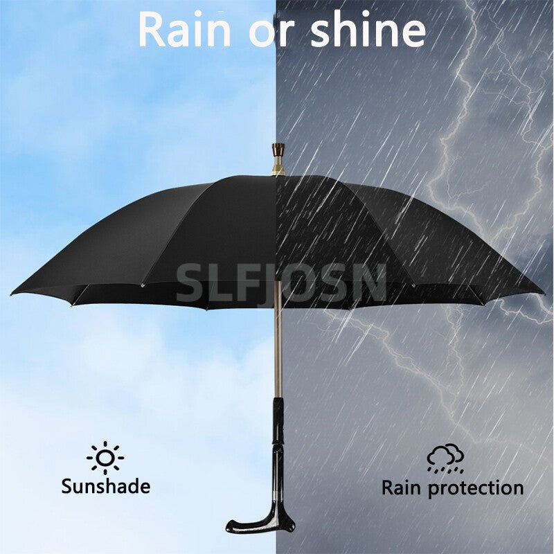2-in-1 Walking Sticks Umbrella Windbreak Ribs Walking Cane Umbrella for Elderly