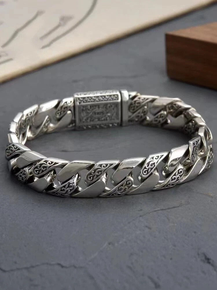 22cm Men's Solid Heavy Thick  Clasp Cuban Chain Link Retro Bracelet