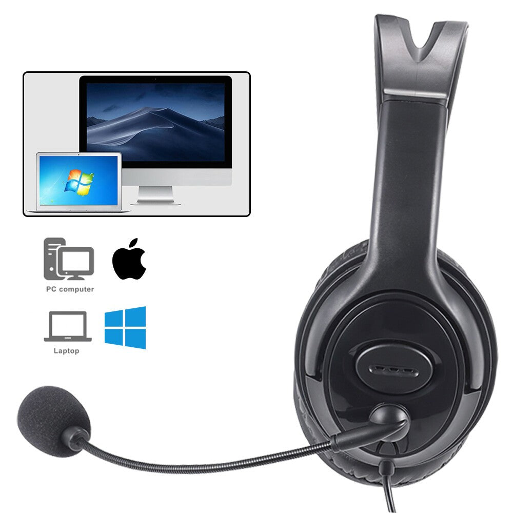 USB Headphones with Microphone Noise Cancelling Headset for PC Skype Laptop UK