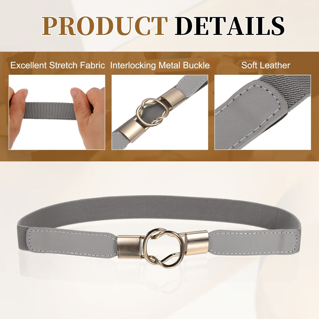Thin Women Skinny Elastic Belt Stretch Waistband, Grey, 27" to 30"