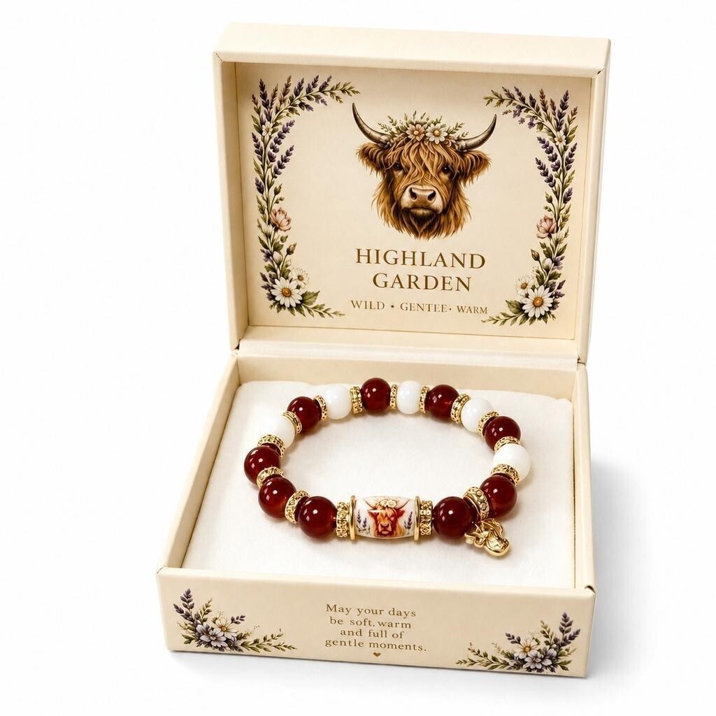 1pc Scottish Scotland Highland Cow Bracelet Beaded Multicoloured with Box