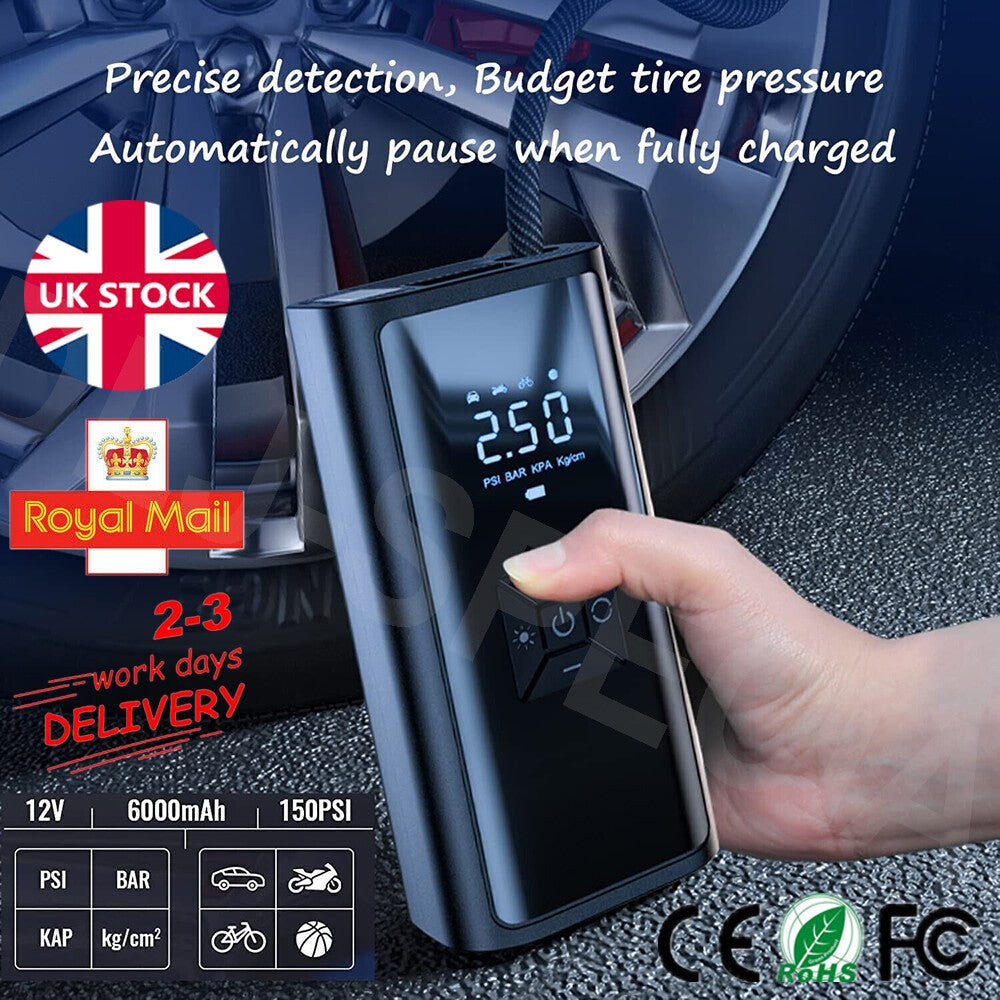 Car Tyre Inflator Cordless Digital USB Rechargeable Tire Air Compressor Pump UK