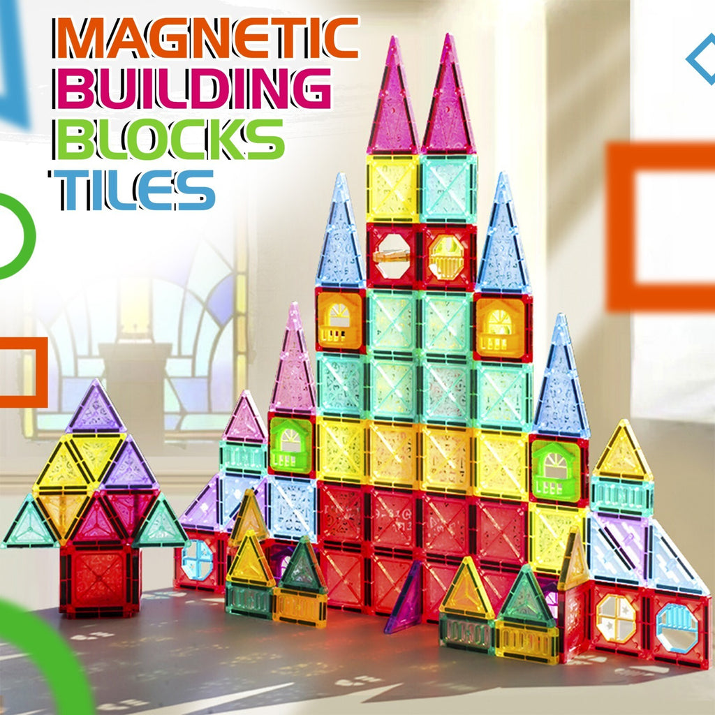 110pcs Magnetic Tiles Building Blocks Toys Set For Kids Educational Magnets Game