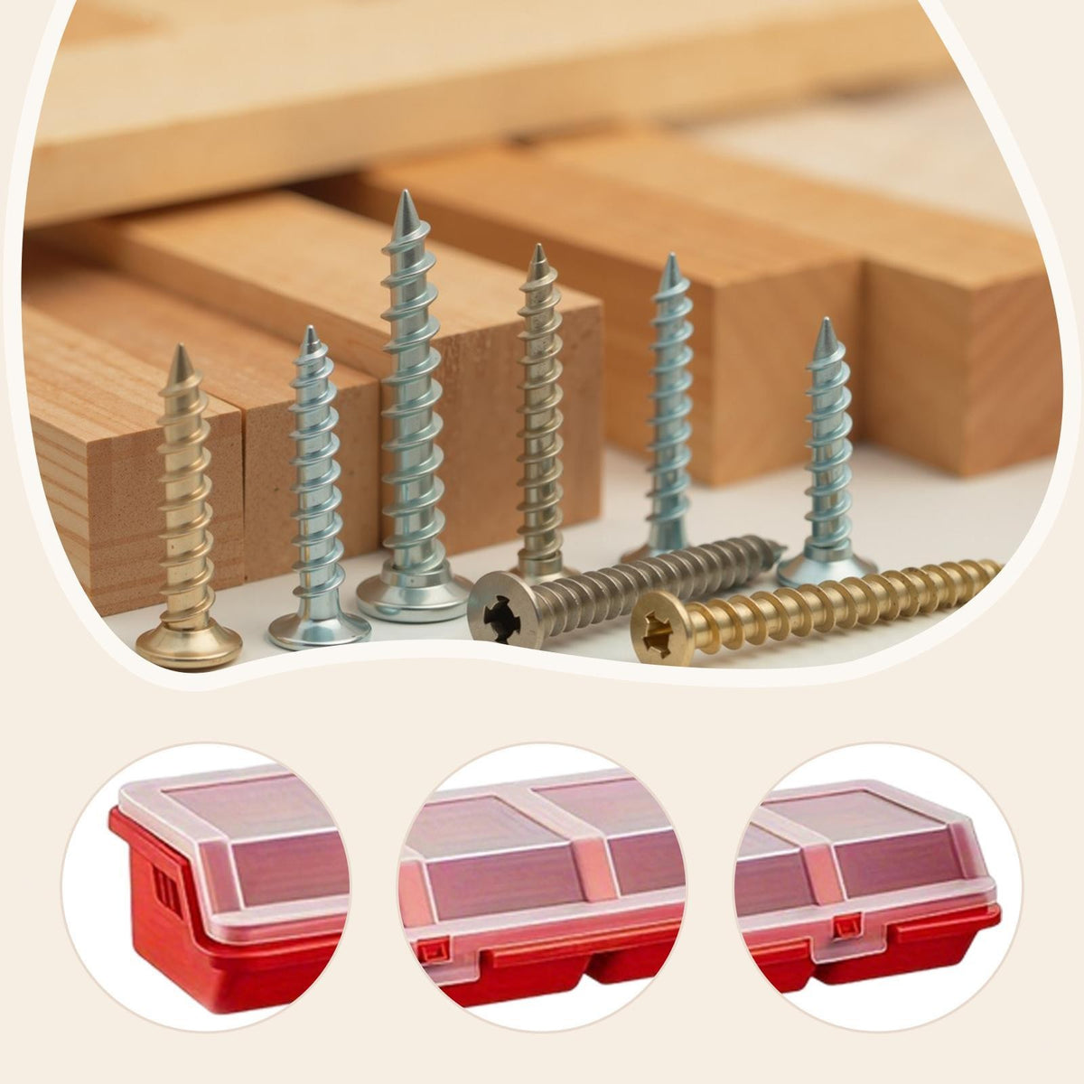 Set of 4 screw storage boxes with lids, 4 compartments, for nails, screws and.*
