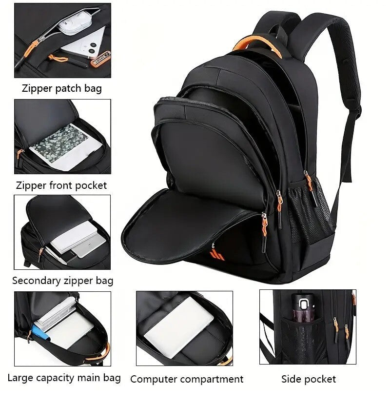 Black Backpack Rucksack Large Upgraded Mens Womens Bag Travel Work School Sports