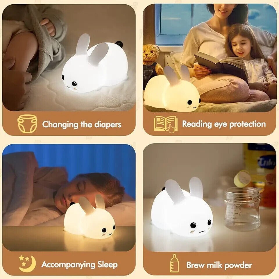 Kids Bedroom Night Light Bunny Rechargeable LED soft silicone with Remote RGB
