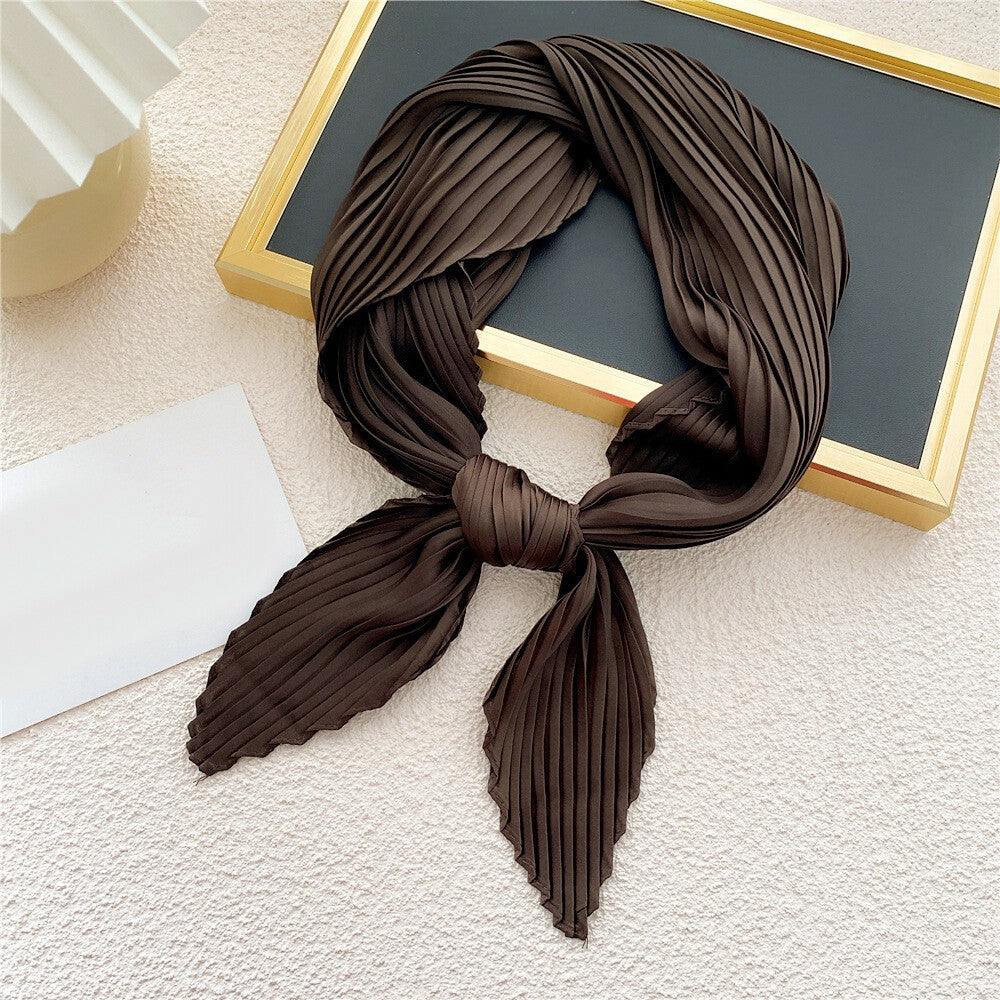 Wrinkled Small Scarf Women's Thin Scarves Pleated Neck Cover Scarves Solid Color