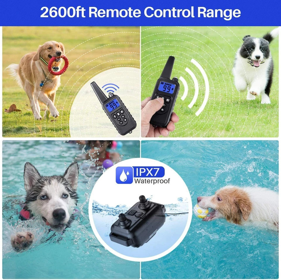 800M Electric Dog Pet Training Collar Waterproof Electric Shock Anti Bark Remote