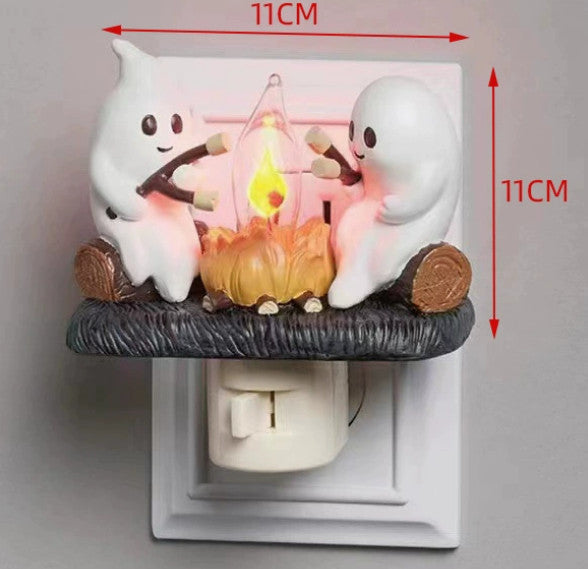 Plug In Night Light - Spooky Halloween Ghost Flickering Flame Kids Nightlight