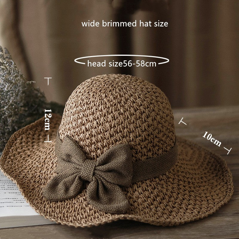 Women's Straw Bucket Hat Brim Sun Hat Crochet Floppy Beach Hat with Ruffled Bow