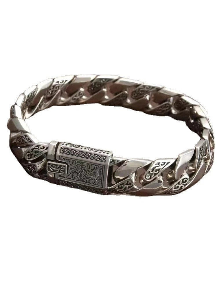 22cm Men's Solid Heavy Thick  Clasp Cuban Chain Link Retro Bracelet