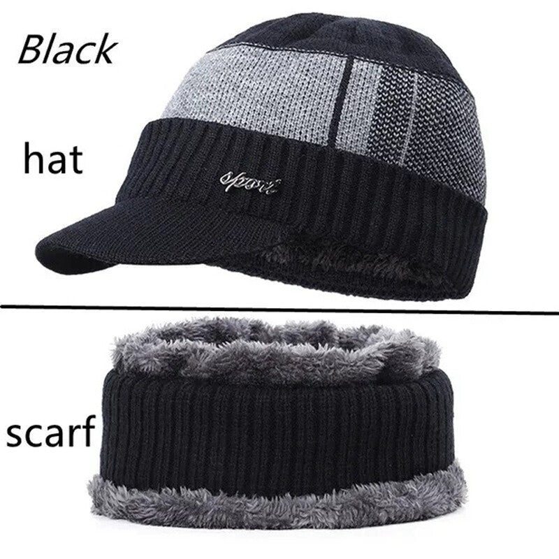 Men's Women's Winter Beanie Hat and Scarf Set Warm Fleece Knitted Cap Unisex UK
