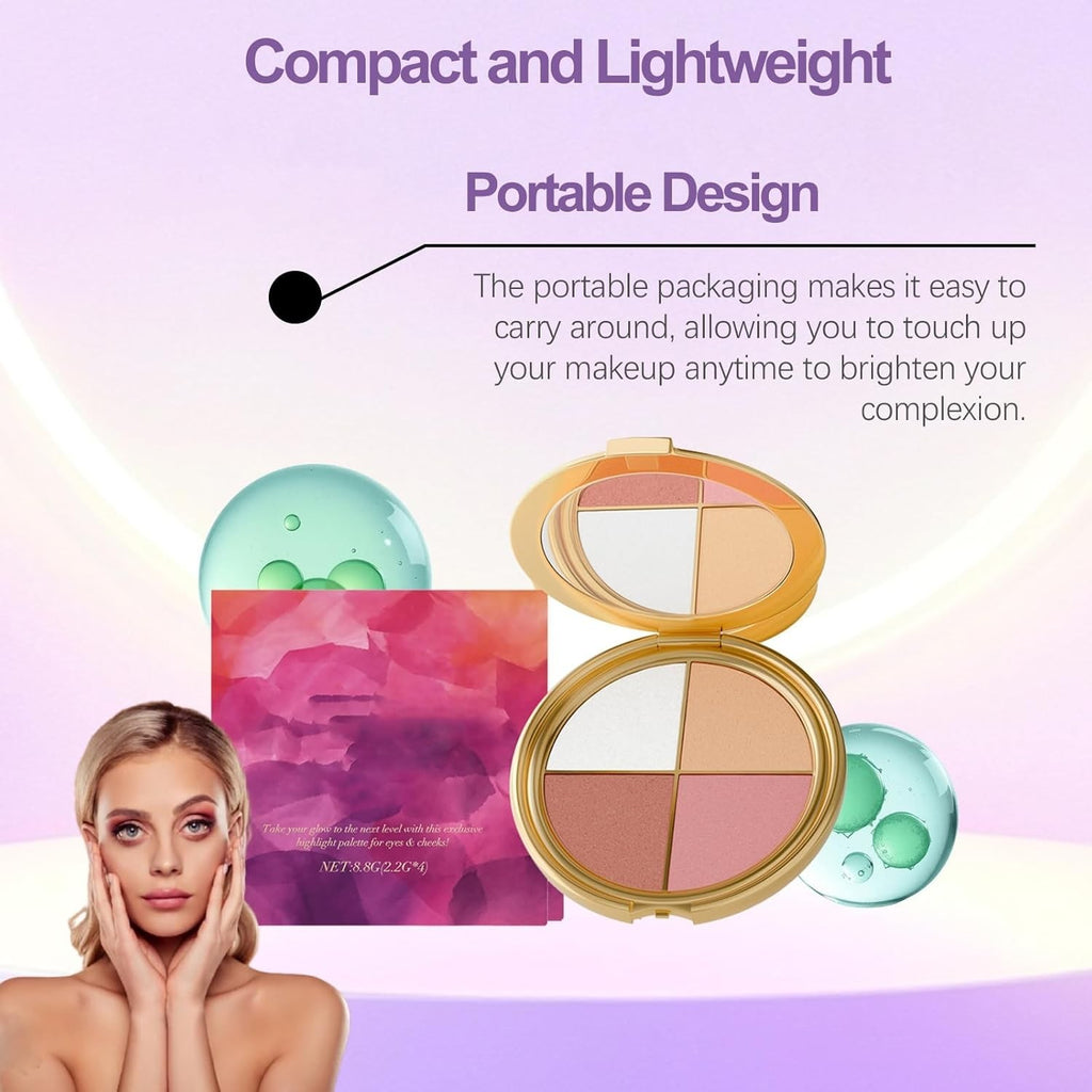 4 Shades Eye & Cheek Palette - All-in-1 Eyeshadow and Highlighter Makeup Palette