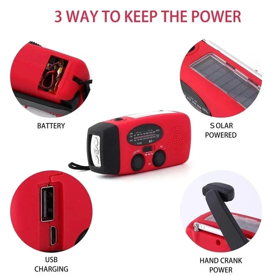 Wind Up Solar Radio Survival Hand Crank Dynamo AM / FM LED Flashlight for