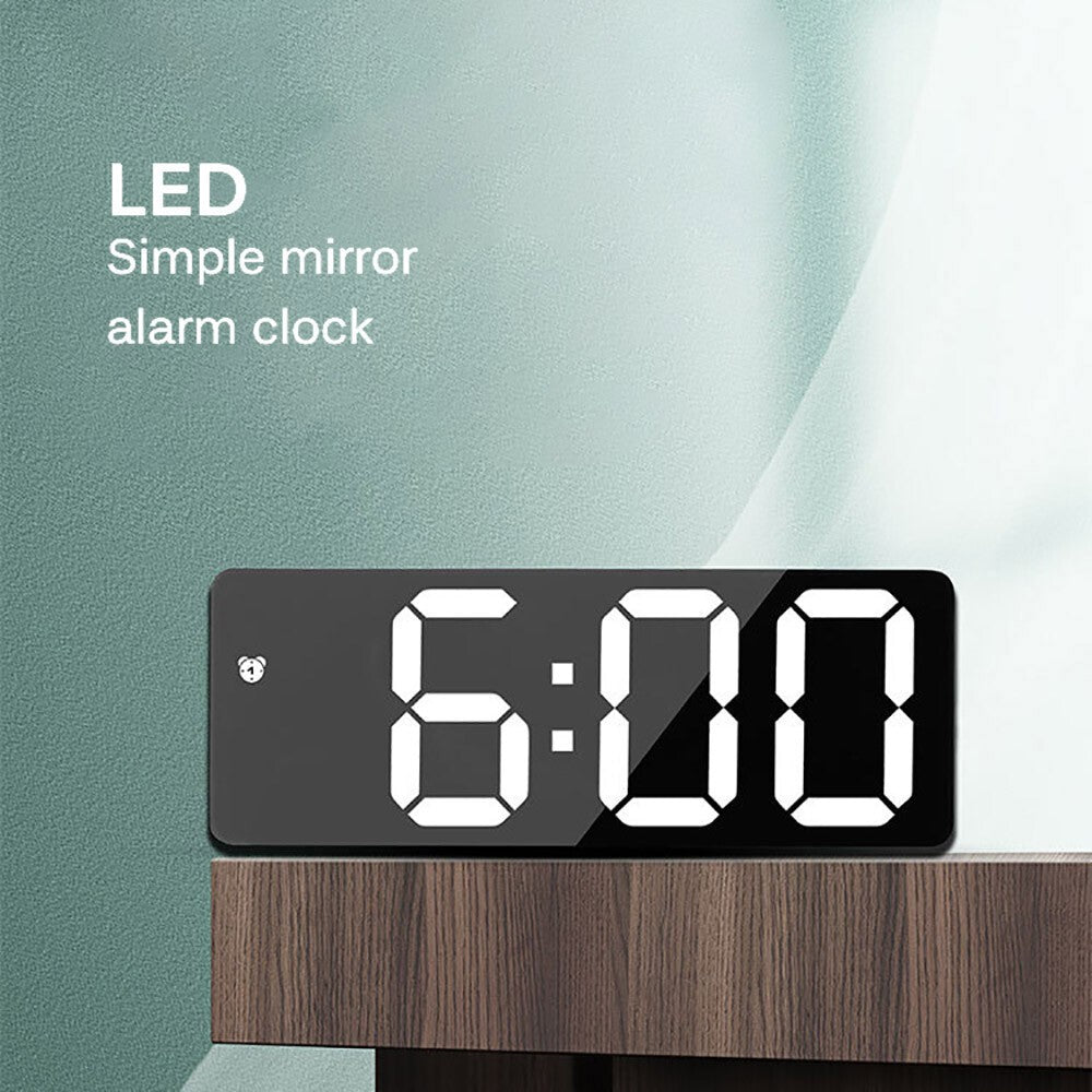 Alarm Clock Led Display Digital Mirror Voice Clock Battery/Plug-In Dual Purpose