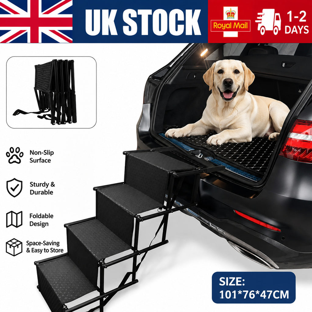 Folding 4 Stairs Portable Dog Ramp Steps Car Boot Access Ladder for Pet Dog Cat