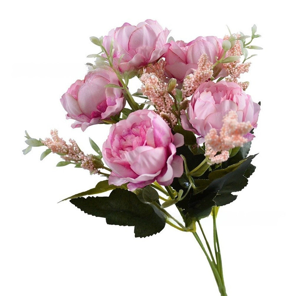 Handheld 5 Head Silk Peony Bridal Bouquet for Wedding Event and Home Decoration