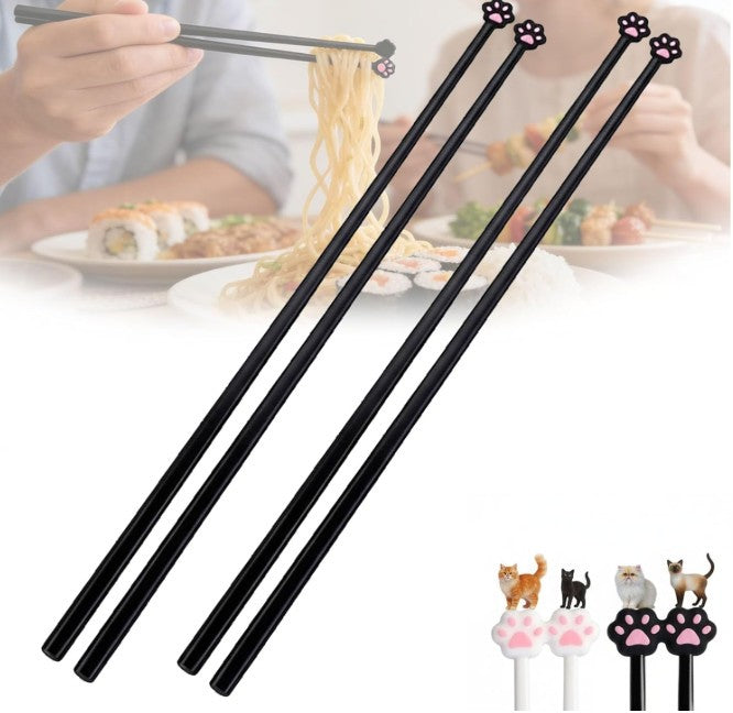 Black Cat Paw Print Chopsticks, Cute Lightweight Non Slip Reusable Tableware