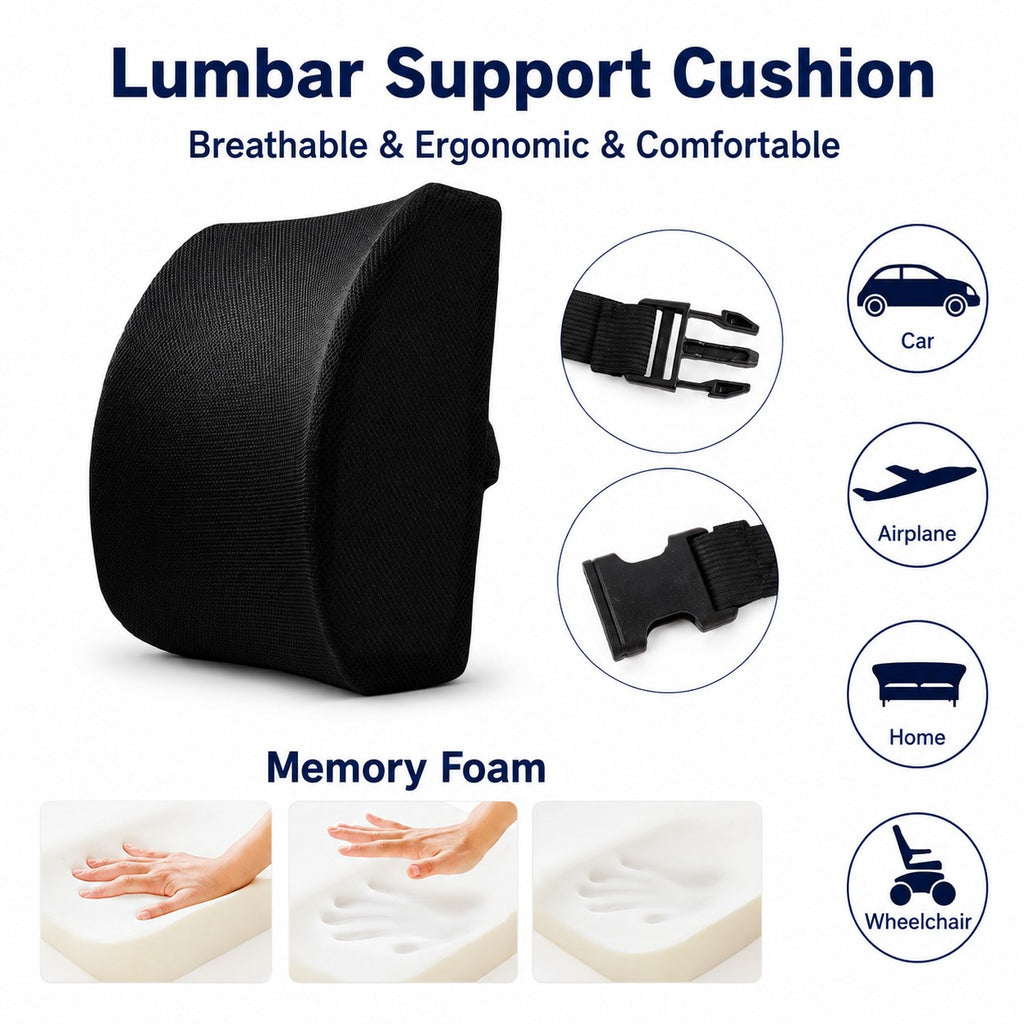 Memory Foam Seat Cushion Lumbar Support Pillow for Car Wheelchair Office Chair