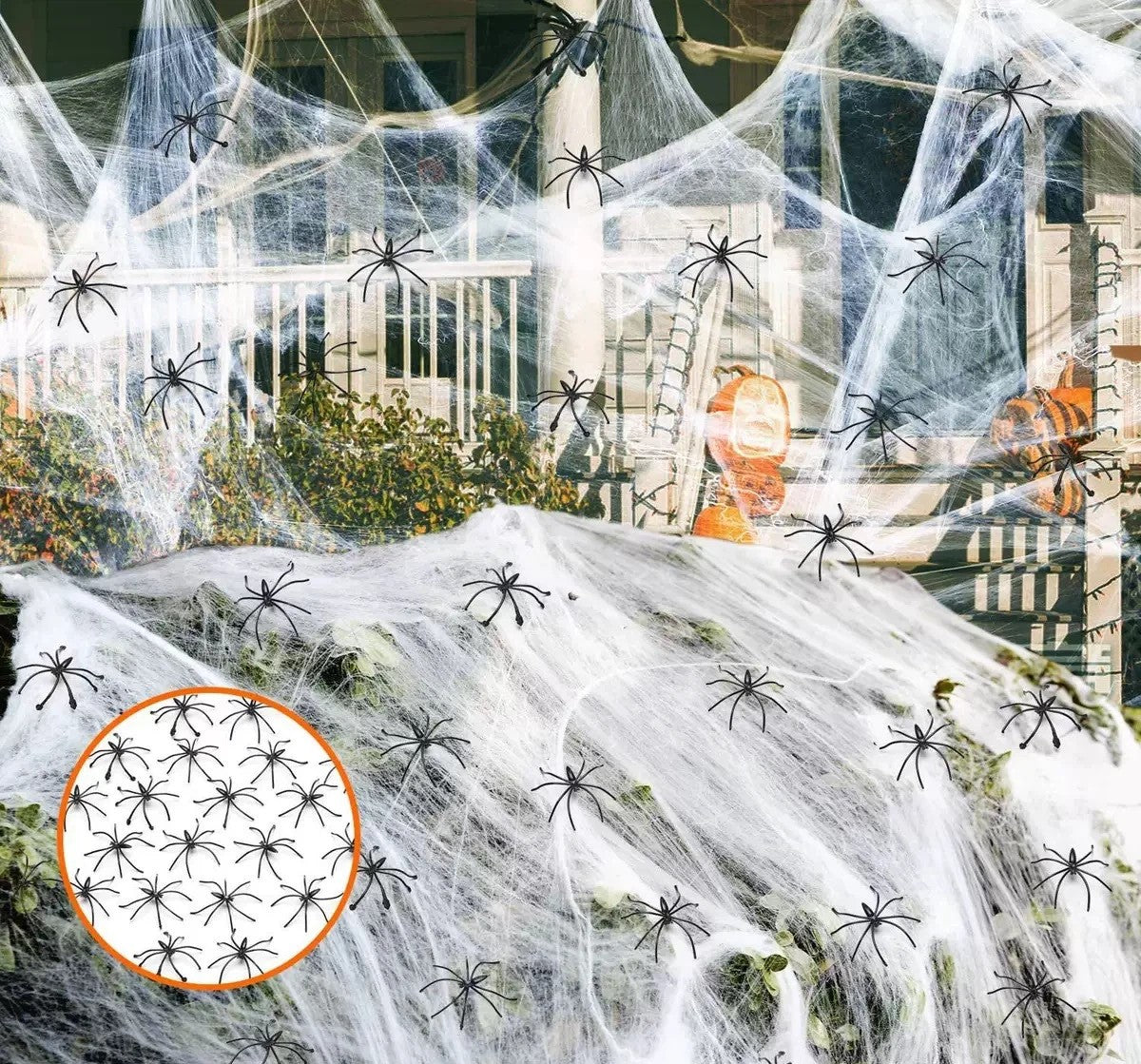 Spider Web With 10pcs Spiders Halloween Decoration Stretchy Cobweb Props
