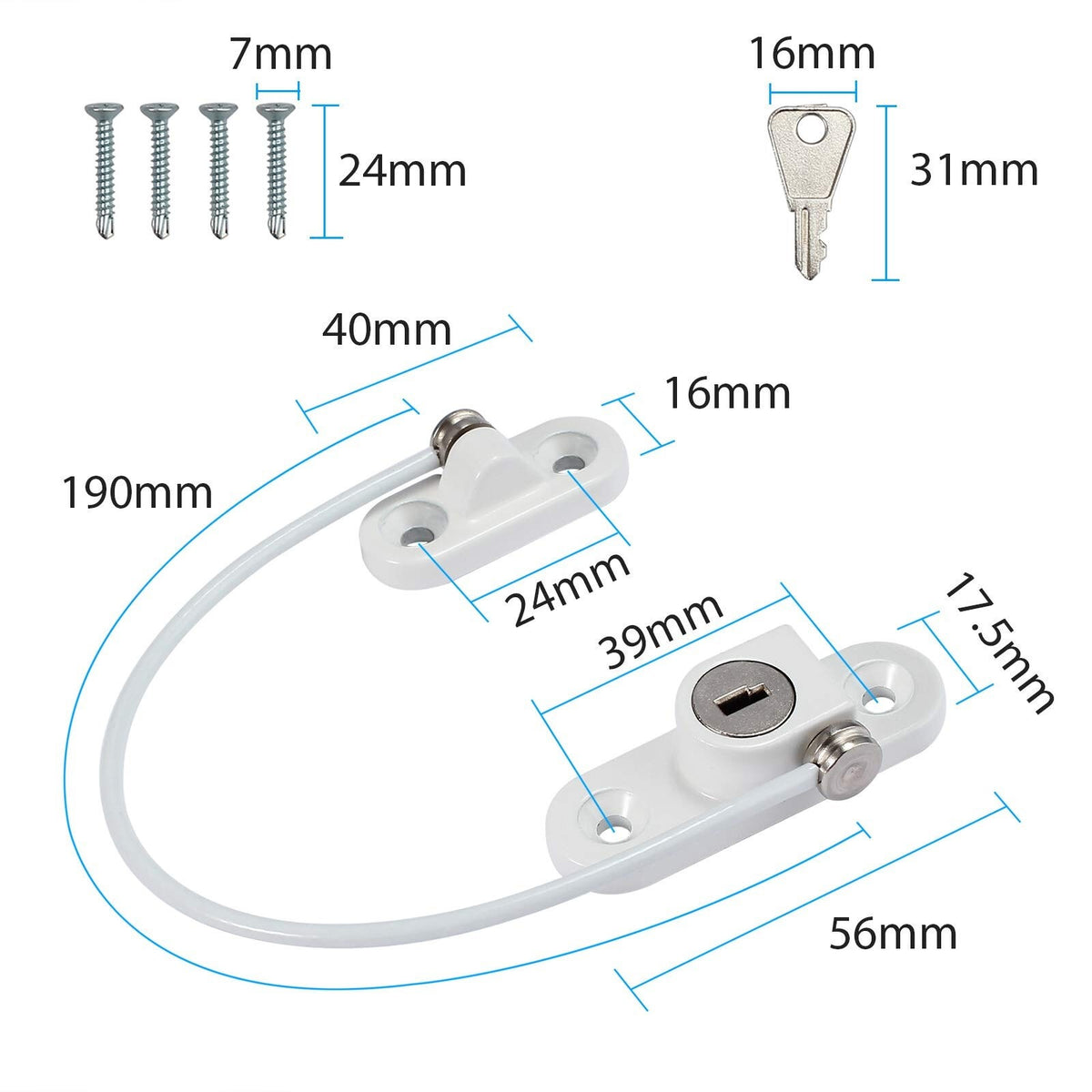 2x Window Restrictor Safety Cable Lock Wire kids Child Security locks Tools