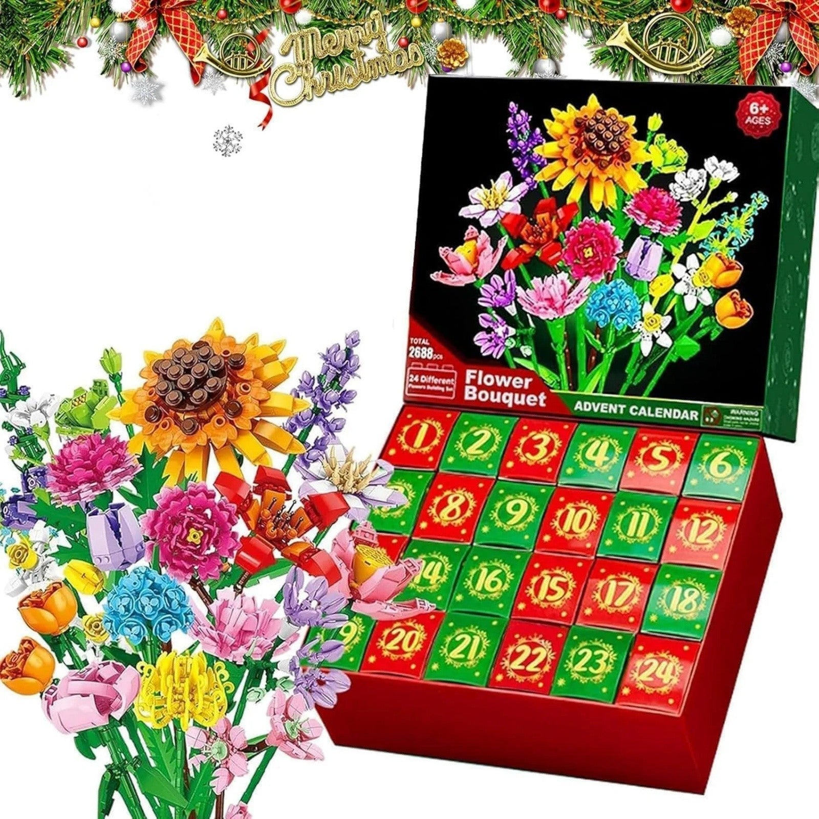 Flower Bouquet Building Blocks Advent Calendar 2025 Unique 24 Days Christmas