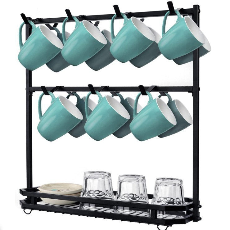 Coffee Mug Rack Metal Black Vintage Cup Holder Stand Storage Base with 14 Hooks