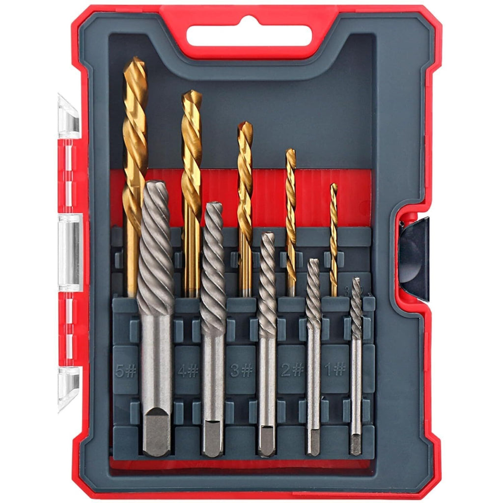 10Pc HSS Screw Extractor & Drill Bit Set Damaged Screw Stud Bolt Remover Tool