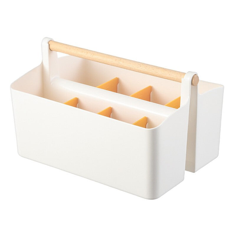 Stationery Pen Compartment Storage Box Wooden Handle Remote Control Storage Box
