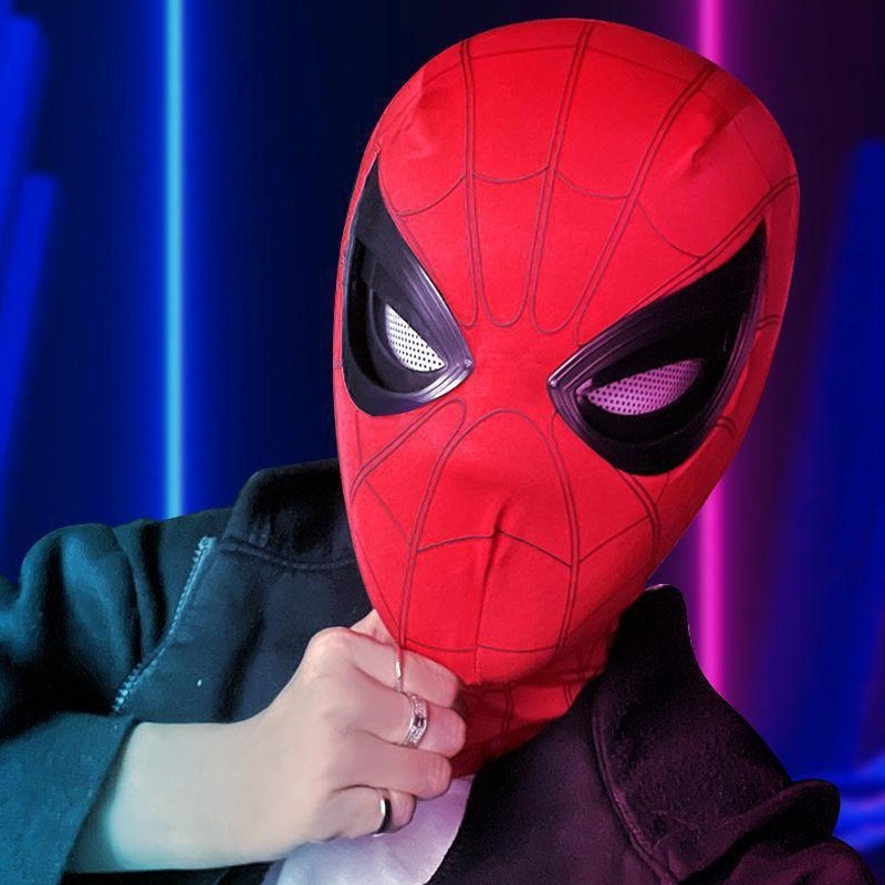 Spiderman Mask with Ring Remote Control Eye Closing Blinking Eyes Helmet Cosplay