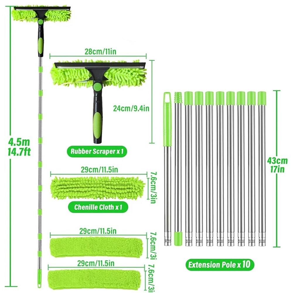 Telescopic Extendable Window Cleaner Equipment Glass Cleaning 4.5m Squeegee Tool