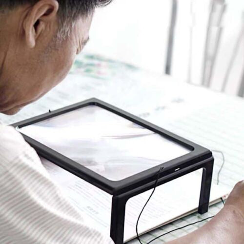 A4 Size Reading Magnifying Glass With LED Light And Stand PVC Desktop Magnifier