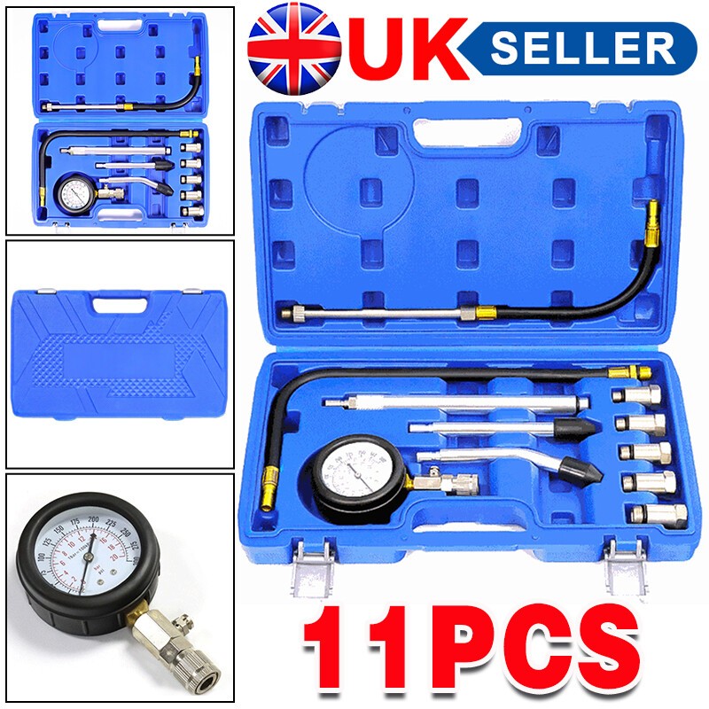 11PCS Petrol Engine Compression Tester Kit Fuel Cylinder-Pressure Gauge Tool Set