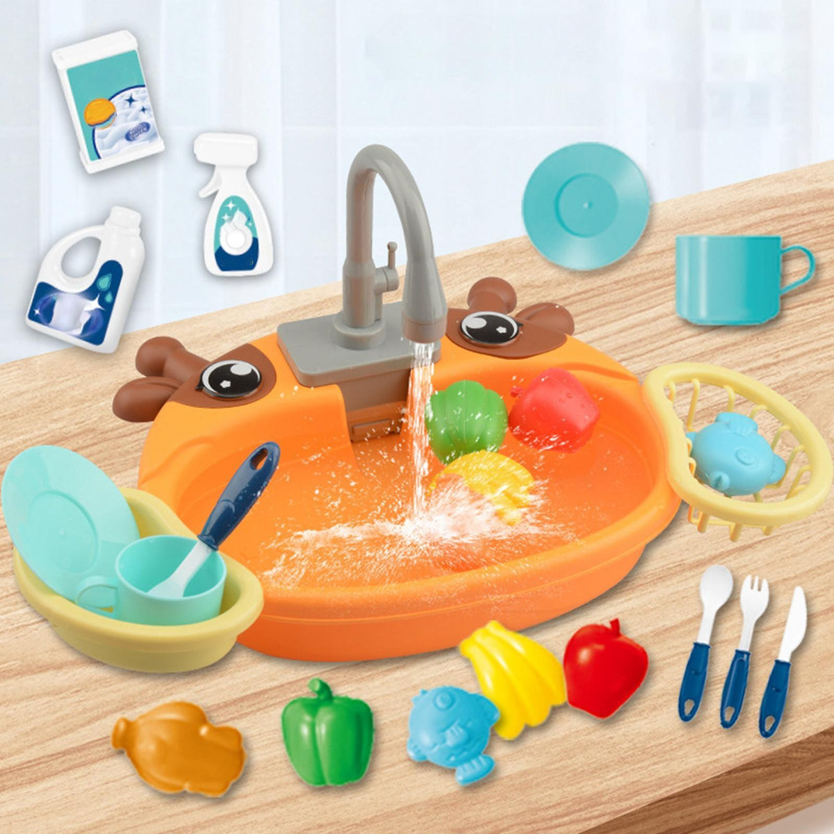 Kitchen Sink Toys Sensory Plastic with Running Water for Role Play Children
