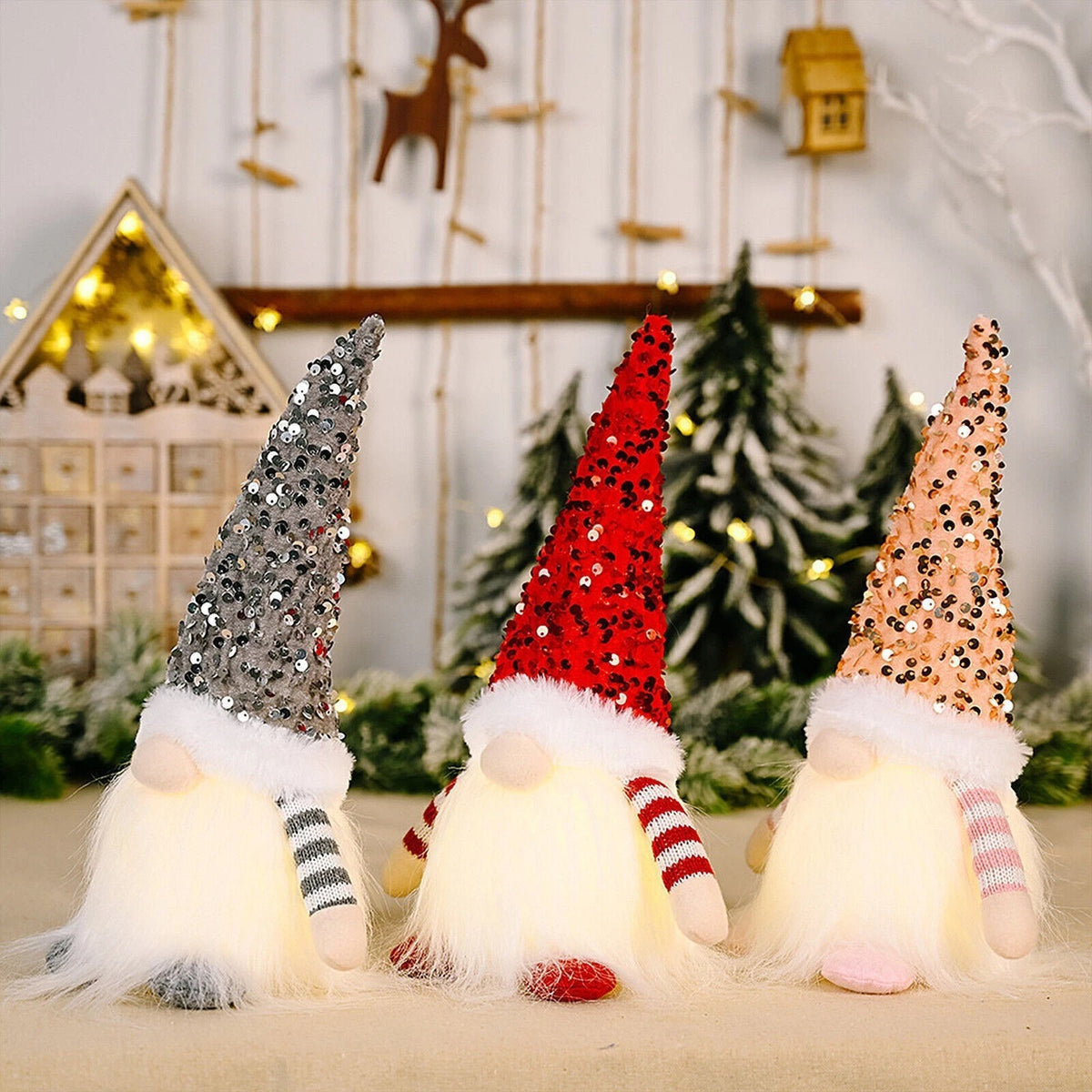 3x LED Christmas Gnomes Plush Gonk Santa Doll Dwarf Elf Xmas Ornament Decor Gift