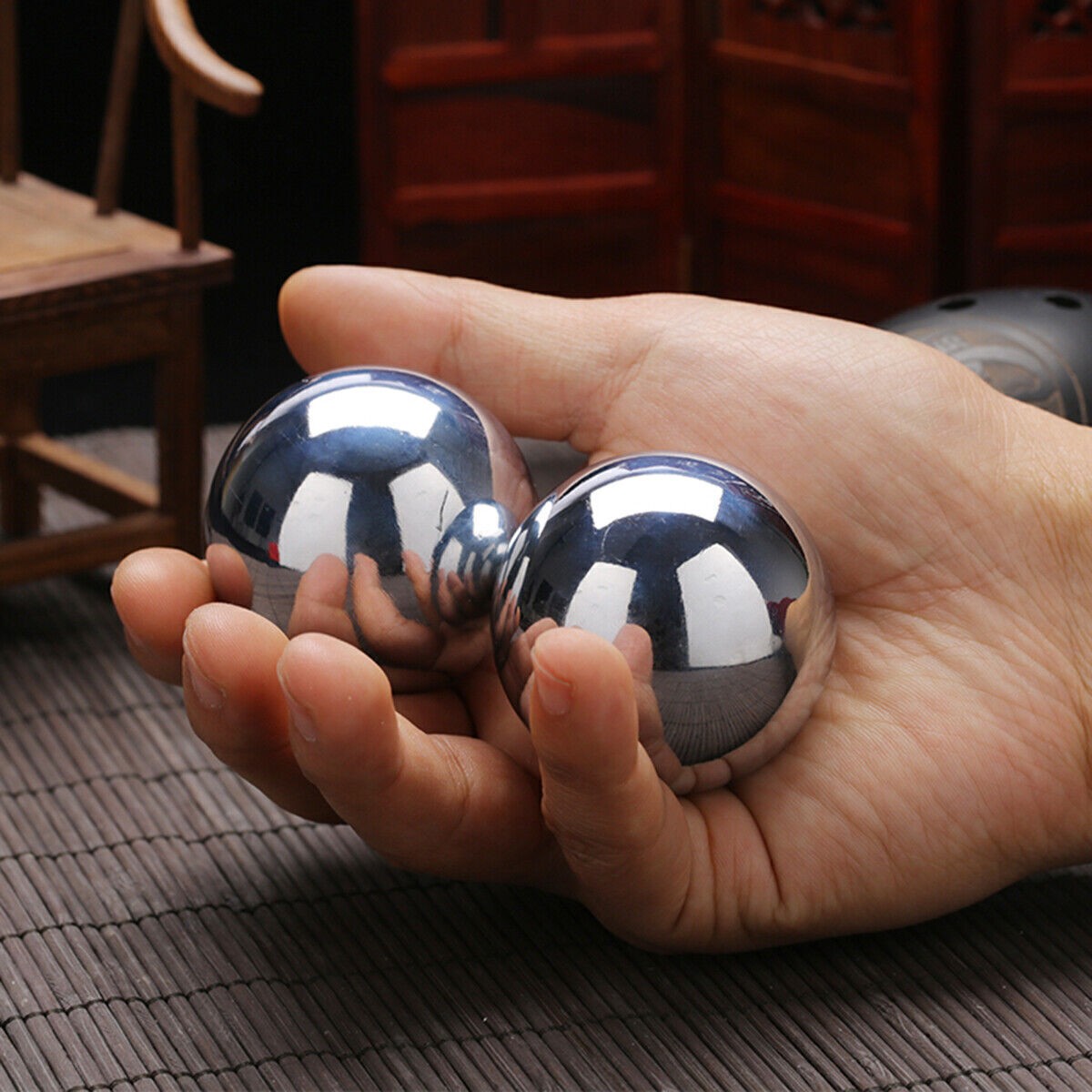 2x Baoding Balls Chrome Chinese Health Exercise Stress Relief Relaxation Therapy