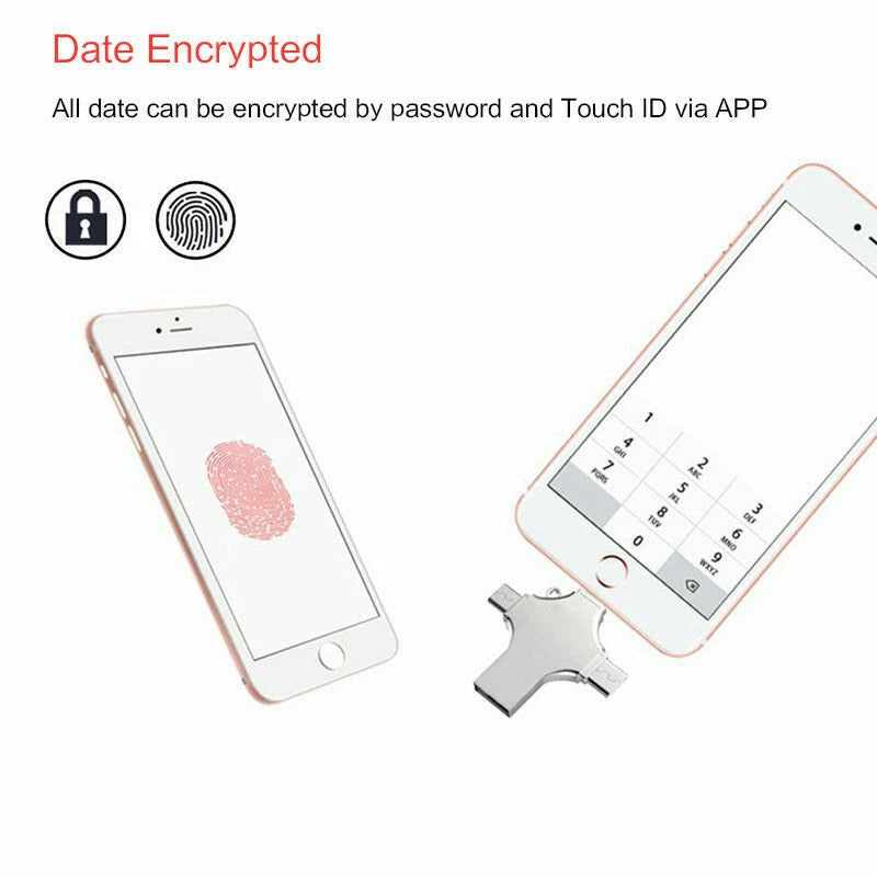 4 in 1 2TB USB 3.0 Memory Photo Stick For iPhone Samsung Android UK