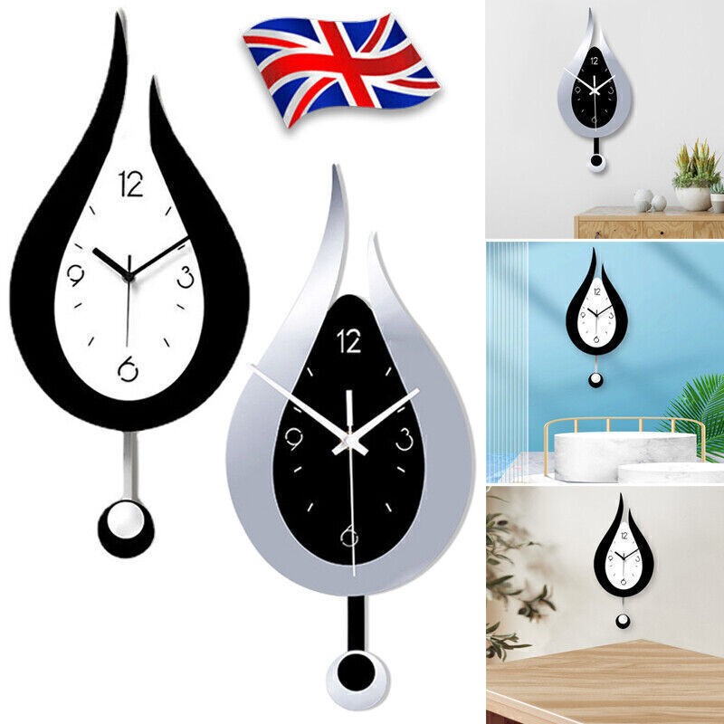 Modern Pendulum Waterdrop Wall Clock Wall Hanging Silent Clock Home Deco Acrylic